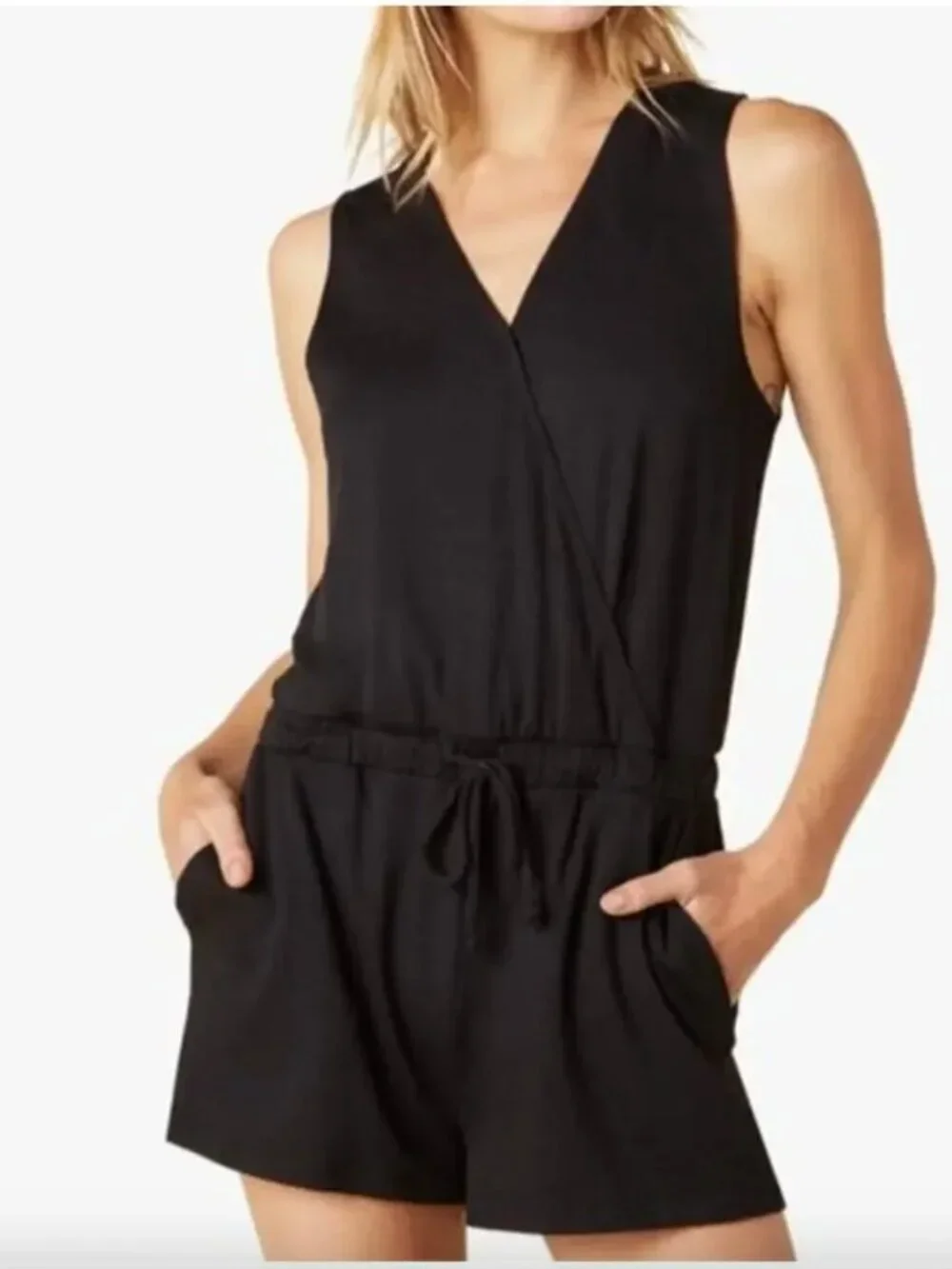 Beyond Yoga Easy Gather  Black Modal Wrap Romper sz XL Athleisure sz XL Lounge